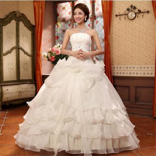 Sequins Strapless Wedding Dress Sleeveless Appliques Ruched Lace Up New Plus Size Wedding Gowns For Women Vestidos De Novia G115