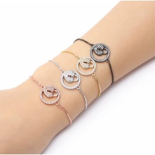 Gold silver Chain bracelet micro pave cz rope Cubic Zirconia adjusted Macrame Round heart lock charm bracelet wf2 Bangles gift