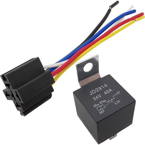 1Pcs JD2914 Waterproof Car Relay 24V 40A 5 Pin Automotive Relay Control Device Auto Relais with Harness Relay Socket