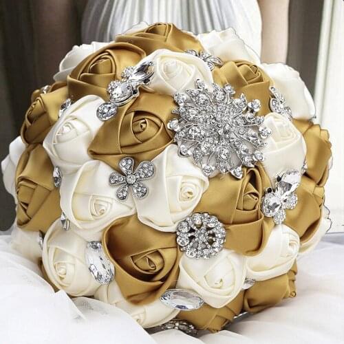 1PCs /lot Gold and Cream Ribbon Wedding Flower For Wedding Party