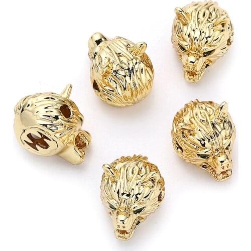 MINHIN 3Pcs Cubic Zirconia Beads Fashion Animal Style Wolf Head Charm Green Eye for Jewelry Making DIY Bracelet Access