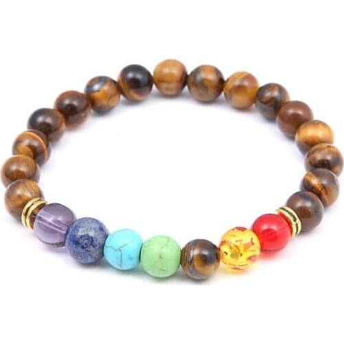 8mm Punk multicolor Agate beads Chakra Reiki Buddha Yoga Bracelet elastic adjustable Volcanic Stone Bangles th45