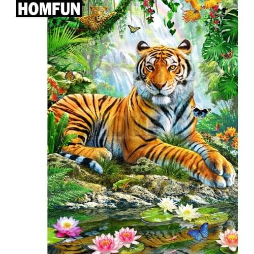 HOMFUN Full Square/Round Drill 5D DIY Diamond Painting "tiger & leopard" 3D Embroidery Cross Stitch 5D Decor Gift A00408