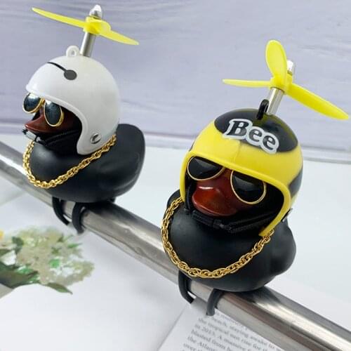 Car Ornament Helmet Broken Wind Small Duck Dashboard Rearview Mirror Standing Camouflage Helmet Mini Black Duck Decoration
