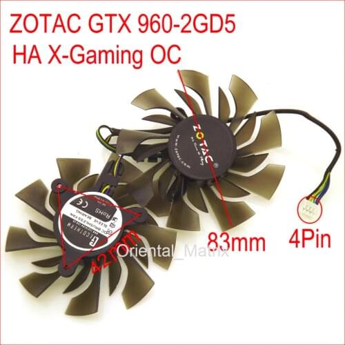 Free Shipping 2pcs/lot Cooler Fan 12V 83mm 42*42*42mm 4Pin For ZOTAC GTX 960-2GD5 HA X-Gaming OC Graphics Card Cooling Fan