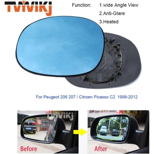 TVYVIKJ 1pair side rearview mirror blue glass lens For Peugeot 206 207 / Citroen Picasso C2 wide angle view anti glare