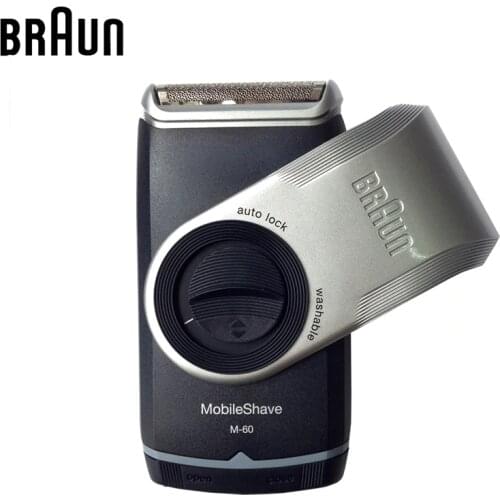 Braun Electric Shaver M60 Portable Washable Face Care Hair Mustache Razor Metallic Silver Safety Use 2 AA Batteries(not include)