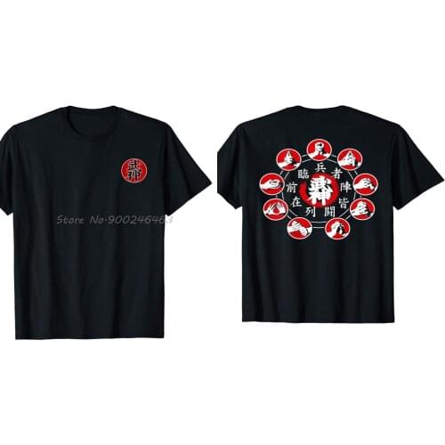 Bujinkan Ninjutsu Ninja Nine Hand Seals Kuji In T-Shirt Double Side Brand Design Summer New Print Man Cotton Fashion Tees