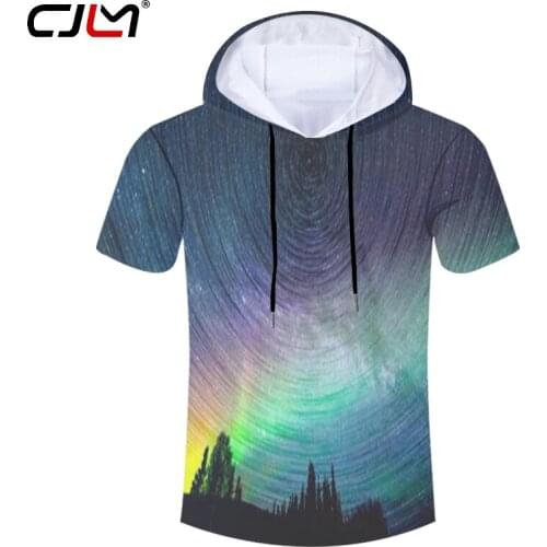 CJLM Man Large Size Rainbow Hooded Tshirt Colored Landscape Mens Tee Shirt 3D Printed Starry Sky Trend T-shirt