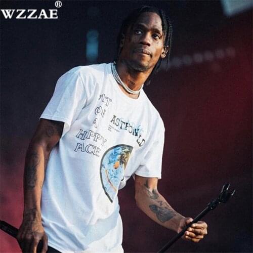 Travis Scott Lollapalooza Astroworld Smiley World T-Shirt Mens and Womens Summer Cotton T-Shirt Harajuku Hip Hop