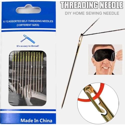 12Pcs/set Stainless Steel Sewing Needles Needle-side Hole Blind Needle Threading Hand Household Sewing Elderly Embroidery Needle