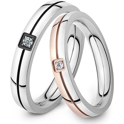 Mosaic Cubic Zirconia Ring Stainless Steel Shinning Crystal Couple Ring Forever Love For Romantic Wedding Rings R19102