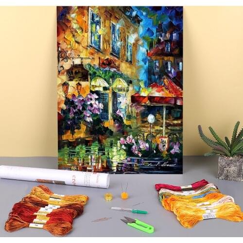Cafe In Berlin Printed Canvas 11CT Cross-Stitch Embroidery Set DMC Threads Handiwork Handicraft Hobby Knitting Promotions