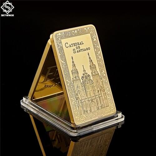 Collectible Spain Camino De Santiago Cathedral Christian Replica Bullion Gold Bar Souvenir Coins