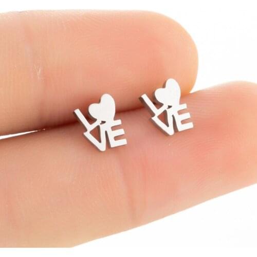 Small Stainless Steel Love You Letter Earrings Minimalism Female Ear Studs Romantic Fashion Jewelry Vanlentine Gift For Lovers