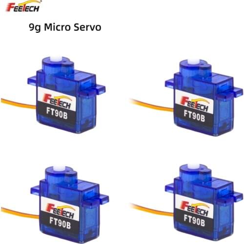 4pcs Feetech 9g RC Micro 3-6V 0-180 Degree Rotation Mini Servo Plastic Gears FT90B For Robot Toys/ Helicopter