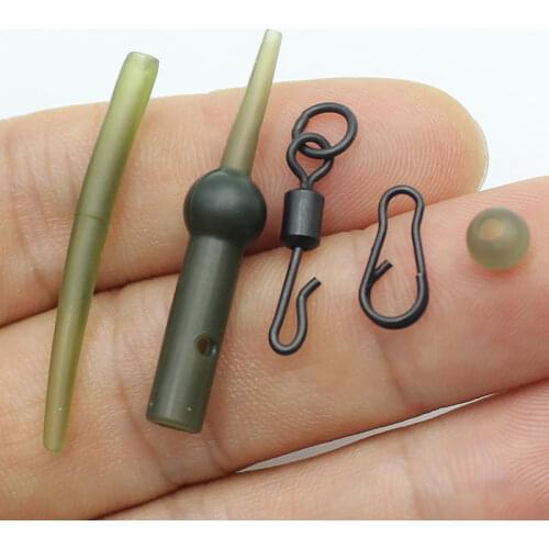 6Sets Carp Fishing Accessories Set Chod Heli Rig Ring Kit Buffer Sleeve Rolling Swivel Rig Connector Sleeve Rubber Fishing Beads