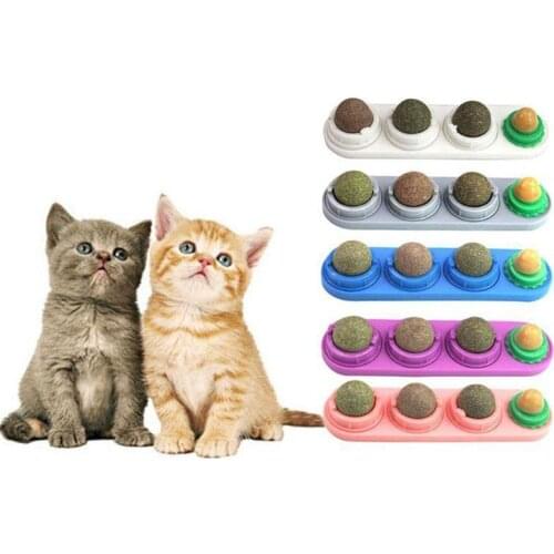 Catnip Ball Set Treat Toy Snack Self Adhesive Rotated Wall Mount Molar Teething Toys For Cats Ball Set