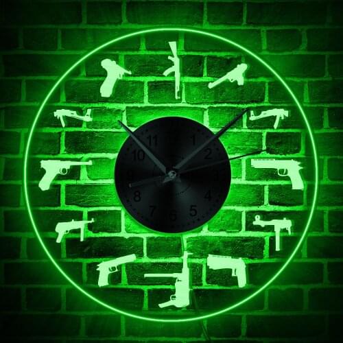 Guns Family Wall Clock Acrylic Modern Design Guns Breeds Home Decor Led Night Light Timepiece Gift For Soldier