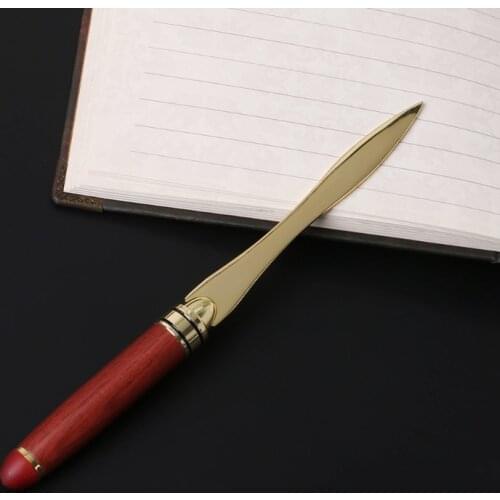 Stainless Steel Letter Opener Wooden Handle Envelopes Cutting Knife Divided File