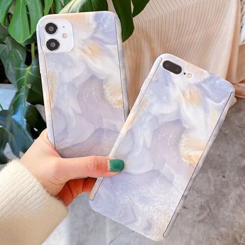 360 Full PC Shockproof Phone Case For iPhone 11 12 Mini Pro Max X XS XR 6S 7 8 Plus Marble Print Flower Cover With Tempered Film