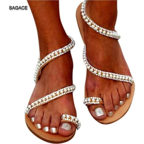 SAGACE Women Flat Beaded Open Toe Breathable Comfortable Beach Shoe Light Roman Sandals Summer Shoes 2020 Beach Vintage Sandalia