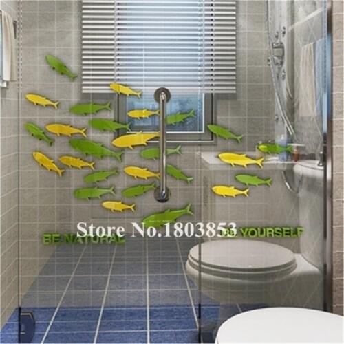 Happy fish Three-dimensional acrylic wall stickers home decor living room backdrop 3D sticker bathroom glass Wall Sticker Decals