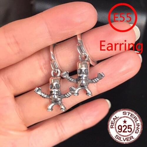 E55 S925 Sterling Silver Stud Earrings Ten Skulls Personality Net Red Hip Hop Style Couple Fashion Jewelry