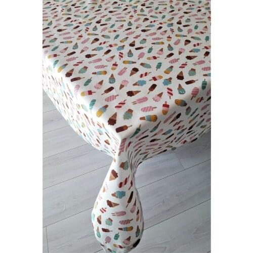 100% Cotton Linen Look Icecream Patterned Colored White Table Cloth Wedding, Party,Sofa Cover Turkish Cotton For Rectangle Tabl