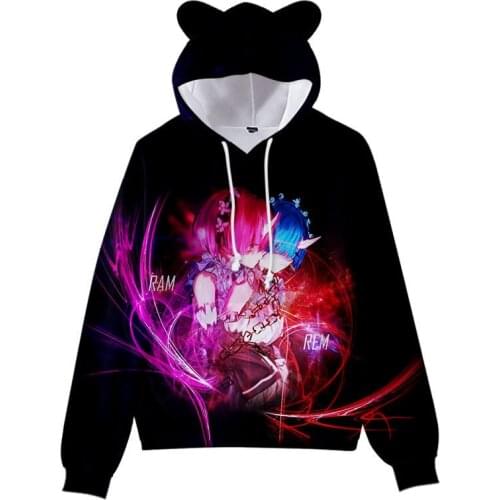 Re Life A Different World From Re Zero Rem Ram Sweatshirt Kids Hoodie Boy Girl Kawaii Cat Ear Sweatshirt hoody Tracksuit clothes