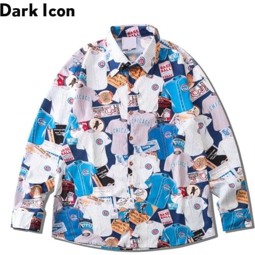 Dark Icon Full Print Mens Shirt Long Sleeve Turn-down Collar Shirts for Man