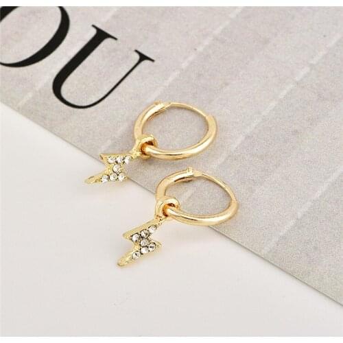 Punk Style Gold Crystal Lightning Dangle Drop Earrings Hip Hop Charming Gold Color Imitation Jewelry Brincos For Women Girl Gift