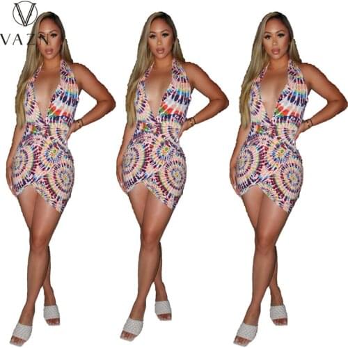 VAZN 2021 Top Sale Deep V-neck Sexy Night Party Sexy Club Birthday Party Cocktail Short Mini Dress Women Dress