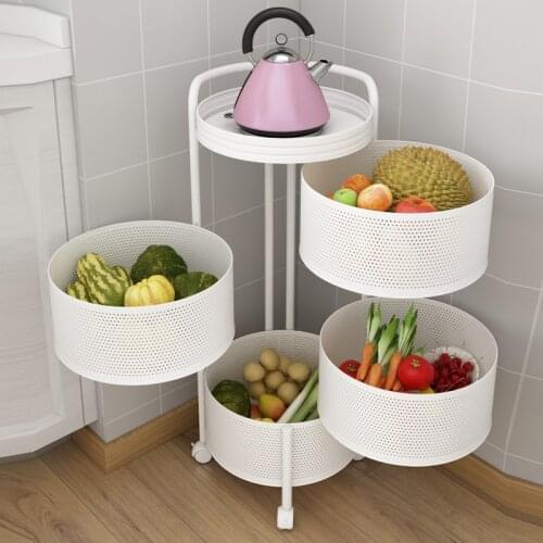 Rotating 3/4/5 Layers Multi-use Storage Rack Fruit Vegetable Basket Kitchen Shelf With Wheels Bathroom Kitchen Organizer