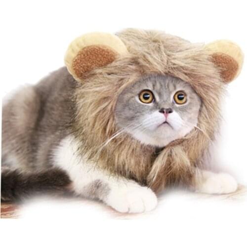 Funny Cute Pet Lion Mane Wig Cap Hat for Cat Halloween Xmas Clothes Fancy Dress with Ears Birthday Party Costume Cosplay