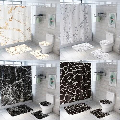 Marble Grain Shower Curtain Bath Mat Set Waterproof Bathroom Shower Curtain And Rug Set Bath Decor Shower Curtain Set Bath