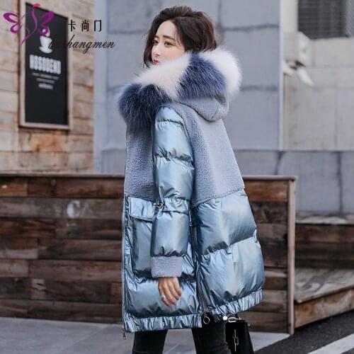 KMETRAM Winter Jacket Women Faux Fur Collar Fashion Parka Women Faux Lamb Fur Coat Female Warm Parkas Manteau Femme KSM19LV8881