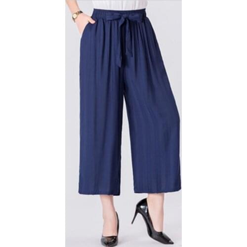 2020 Women Summer Casual Loose Wide Leg Pants Solid Vintage Elegant Ankle-Length Trousers Female Palazzo Pants Plus Size 6XL 7XL
