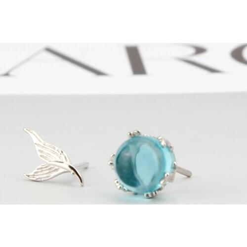 Sweet 925 Sterling Silver Romantic Loving Dolphin Tail with Sea Blue Bead Nature Stone for Women Girls Wedding Fashion Jewelry