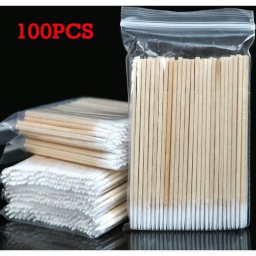 100pcs Disposable Ultra-small Cotton Swab Lint Free Micro Brushes Wood Cotton Buds Swabs Eyelash Extension Glue Removing Tools