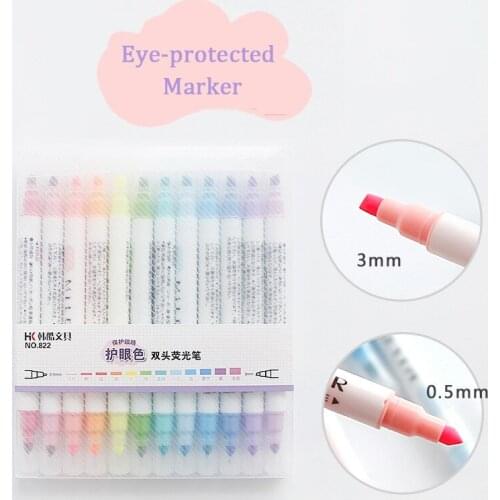 12 Colors/set Cute Stationery Milk Liner Double Headed Fluorescent Pen MilkLiner Highlighter Pen Drawing Marker Pen