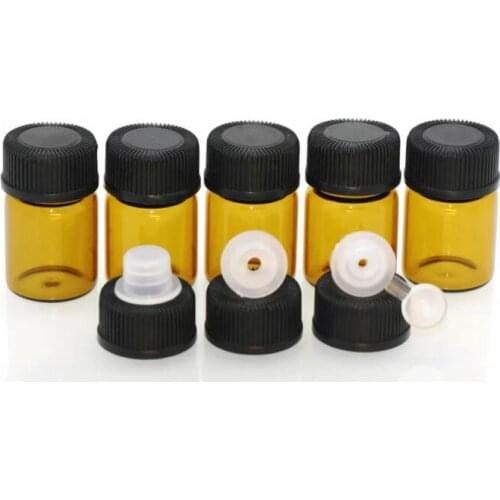 15PCS 2ml Mini Amber Glass Essential Oil Bottle With Black Cap Brown Glass Bottle Sample Test Refillable Bottles Container Jars