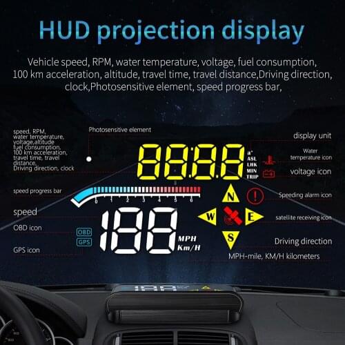 China Newest 2 IN 1 Car HUD GPS Navigation OBD2 Scanner On-board Computer Bluetooth Live GPS Navigation Speedometer Projection