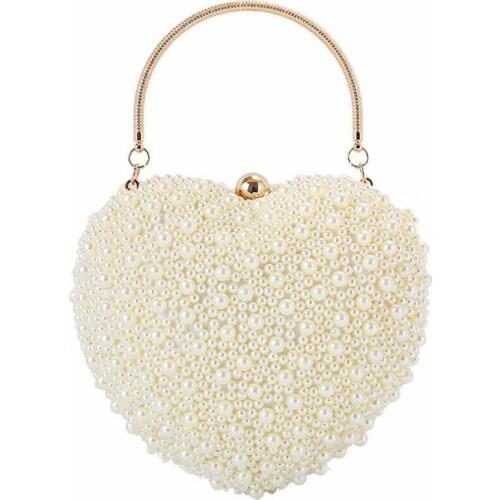 2020 pearls heart shaped wedding clutch purse full side beads mini wallets with chain shoulder bags for girls MN1518