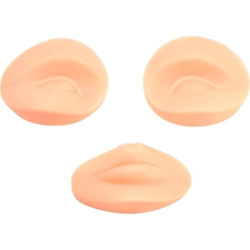 3pcs 3D Practice Skin Permanent Makeup 2 Eyes 1 Fake Lips Silicone Synthetic Skin Microblading Tattoo Accessory Practice Makeup