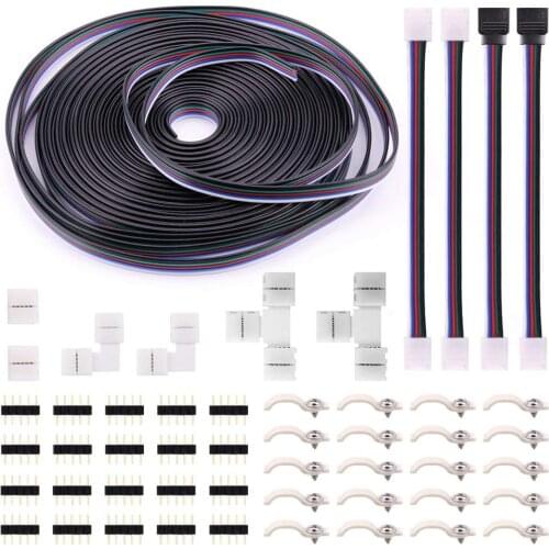 5Pin RGBW LED Strip Connector Kit - includes 16.4FT 5 Pin RGBW Wire Extension, 2x T Shape Connector, 2x LED Strip Jumper