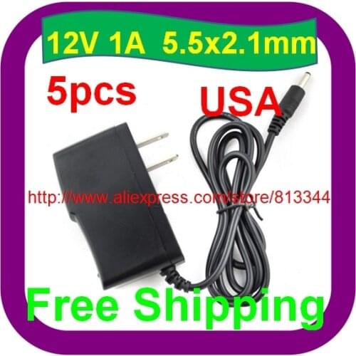5 pcs Free Shipping DC 12V 1A/1000mA USA PLUG Power Supply Adapter for CCTV Cameras Sky Netgear Routers