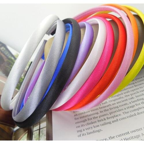 6pcs/lot 9mm Plain Solid Color Satin Covered Hairbands Ribbon Covered Adult Kids metal Headbands Infant Headband