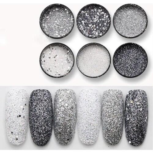 6 Pcs/set Sparkly Nail Crystal Diamond Powder Nail Glitter Flakes Sequin DIY Nail Art Decorations Gitter Dust Makeup Manicure