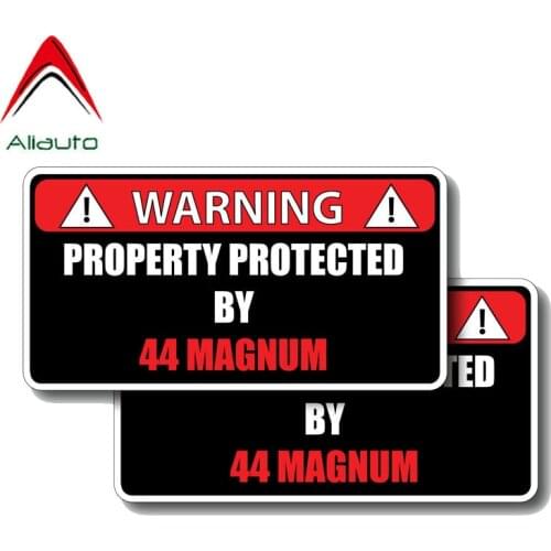 Aliauto 2 X Warning Car Stickers Protected By.44 Magnum Accessories PVC Decal for Gti VW Golf 5 Nissan Juke Logan,14cm*7cm